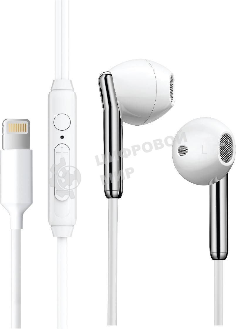 Наушники проводные Aksberry Y3 белый, внутриканальные, Lightning, микрофон на проводе