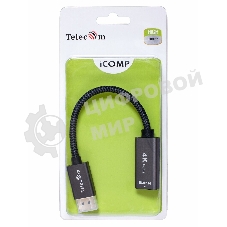 Кабель-переходник DP --> HDMI-F 0.2m, серый металлик, оплетка, 4K@60Hz, Telecom (TA560)