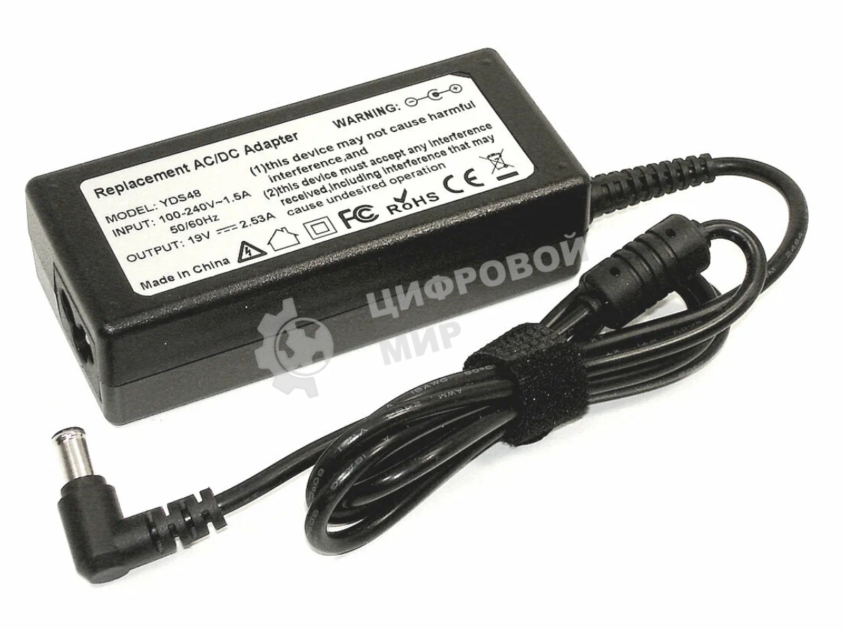 Блок питания для монитора и телевизора LCD 19V 2.53A 48W (6.5x4.4мм), OEM