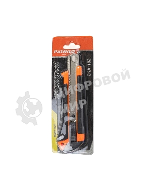 Нож строительный PATRIOT, CKA-182, с выдвижным сегментированным лезвием, автофиксатор, двухкомпонентный пластиковый корпус,18мм