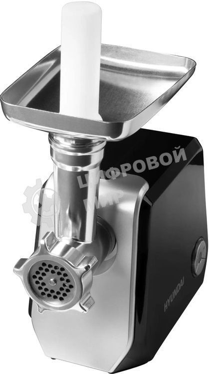 Мясорубка электрическая Hyundai HY-MG4422 черный/серебристый, 1200 Вт, 2.4 кг/мин, реверс, защита от перегрузки, металлический лоток, насадки - 9
