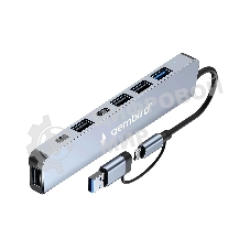 Разветвитель USB3.0/2.0 Gembird UHB-C445, USB3.0, 4хUSB2.0, Type-C, с доп.питанием (порт Type-C), кабель Type-C/USB 17см, алюминий, коробка