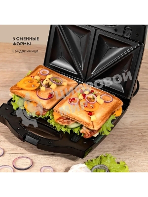 Сэндвич-тостер Galaxy Line GL 2959, черный, со съемными пластинами, 800 Вт