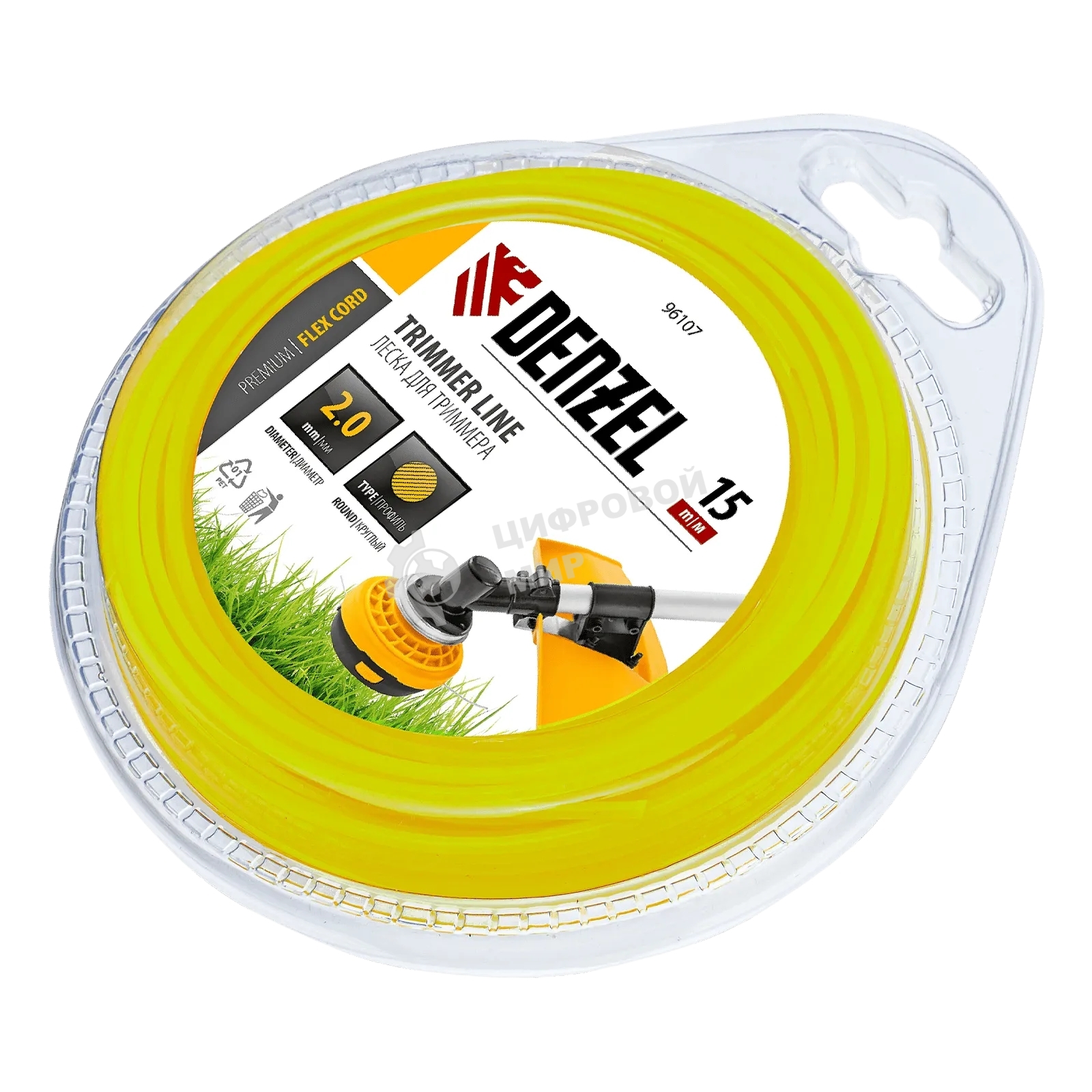 Леска для триммера Denzel круглая 2 мм х 15 м, блистер FLEX CORD