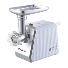 Мясорубка электрическая Sakura SA-6424W белый, 2000 Вт, 3.0 кг/мин, реверс, защита от перегрузки, металлический лоток, насадки - 4