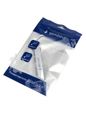Разветвитель USB3.0/2.0 Gembird UHB-C206, USB3.0, 3xUSB2.0, кабель USB 10 см, серебристый металл, пакет