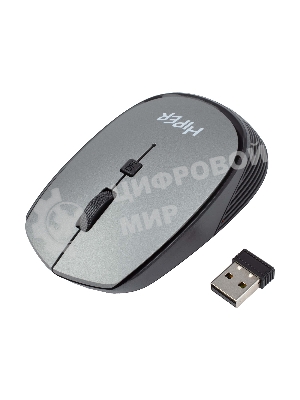 Мышь беспроводная HIPER HOMW-081 серый, 1600 dpi, радиоканал, USB, кнопки - 4