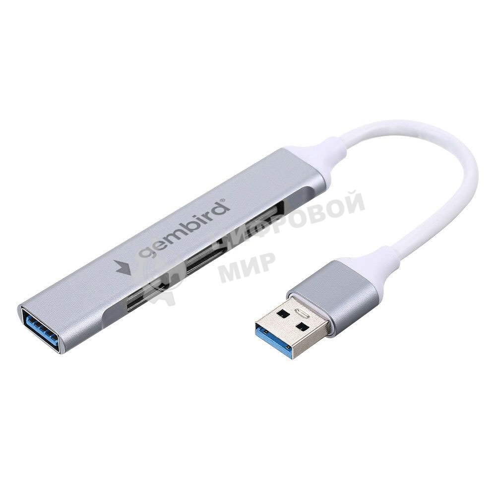 Разветвитель USB3.0/2.0 Gembird UHB-C206, USB3.0, 3xUSB2.0, кабель USB 10 см, серебристый металл, пакет