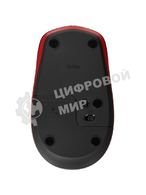 Мышь беспроводная Logitech M190 черный/красный, 1000 dpi, радиоканал, USB, кнопки - 3