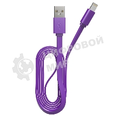 Кабель Maxvi MC-03F purple USB-A - Lightning, 2A Плоский кабель, ток макс. нагрузки 2А, макс. напряжение 5V; стандарт USB 2.0; длина 1м, материал PVC, фиолетовый