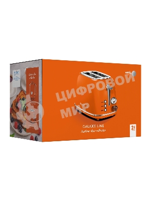 Тостер Galaxy Line GL 2921, апельсиновый фреш, металл, 900 Вт, 6 степеней поджарки