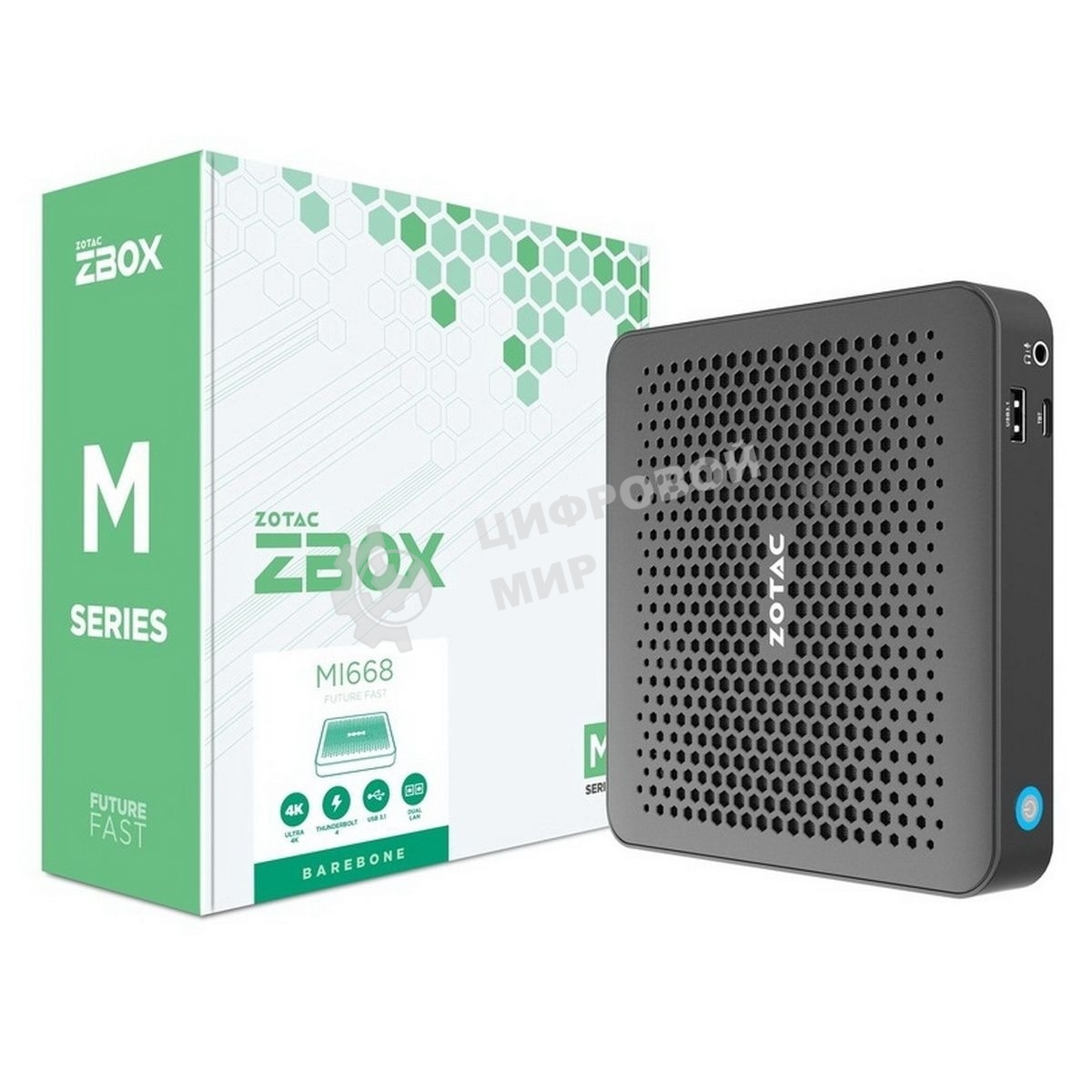Мини ПК ZOTAC ZBOX MI668, Barebone, Intel i7-1360P, 2x DDR5-5200/4800 SO-DIMM, M.2 SSD SLOT, 2x GLAN, WIFI, BT, USBDRV, DP/HDMI, EU+UK PLUG