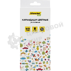 Карандаши цветные Silwerhof Eco 2.65 мм, шестигранный профиль, дерево, ассорти, 12 цветов, коробка с европодвесом