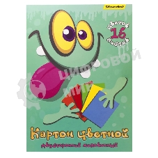 Картон цветной Silwerhof двусторонный мелованный, 16л. 16цв. A4 Монстрики папка