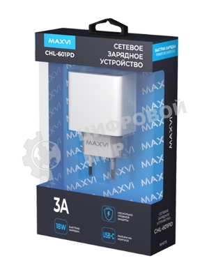 Сетевое зарядное устройство Maxvi CHL-601PD 18W, 3A, QC 3.0, PD 3.0, 1xUSB-C, белый