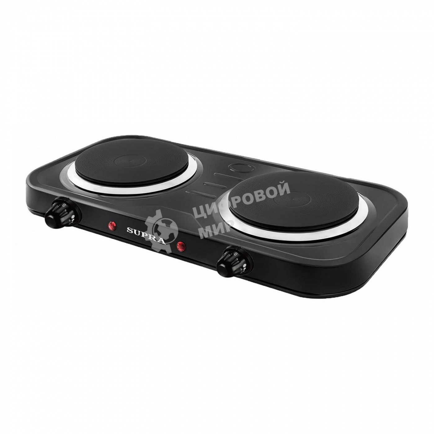 Плита настольная электрическая двухконфорочная SUPRA HS-292. Мощность каждой конфорки - 1000 Вт; диаметр конфорки – 15,5 см; плавное регулирование температуры конфорки; световая индикация; эмалевое покрытие корпуса; черный)