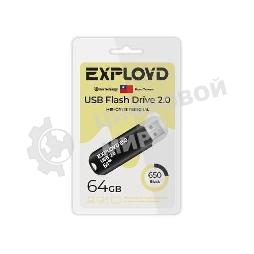 Флешка USB Exployd 650 Black (EX-64Gb-650-Black), 64Gb, USB 2.0, R/W 15/8, черный