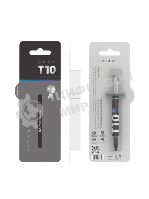 Термопаста ALSEYE T10 Thermal conductivity: 13.9W/m-k Color: Gray Conductivity: non-conductive specific gravity: 2.7g/cm³@25℃ Capacity: 1.2мл Weight: 2G
