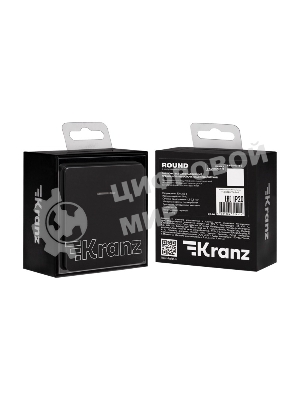 Выключатель Kranz ROUND 1 кл проходной (переключатель) с подсветкой 10А с/у оникс