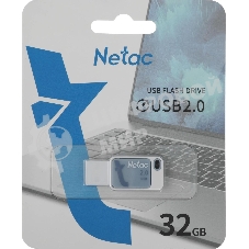 Флешка USB Netac UA31 (NT03UA31N-032G-20BL), 32Gb, USB 2.0, R/W 110/45, синий/белый
