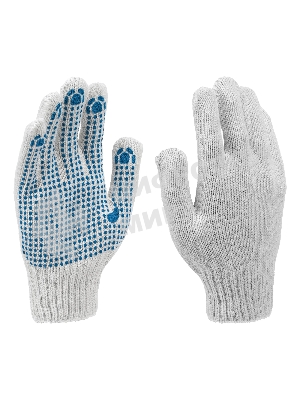 Перчатки трикотажные Сибртех х/б, 200 пар, ПВХ точка, 6 нитей, 10 класс