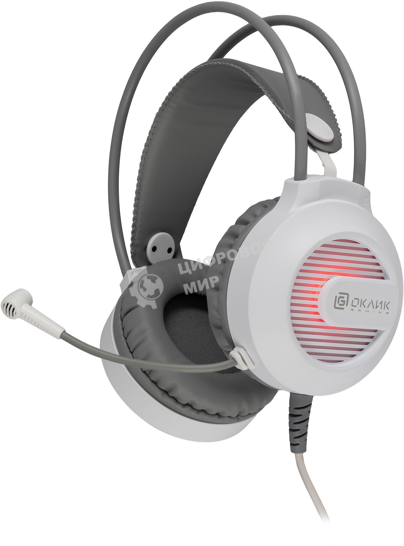 Гарнитура Oklick HS-L300G белый, проводная, 3.5 мм, подсветка