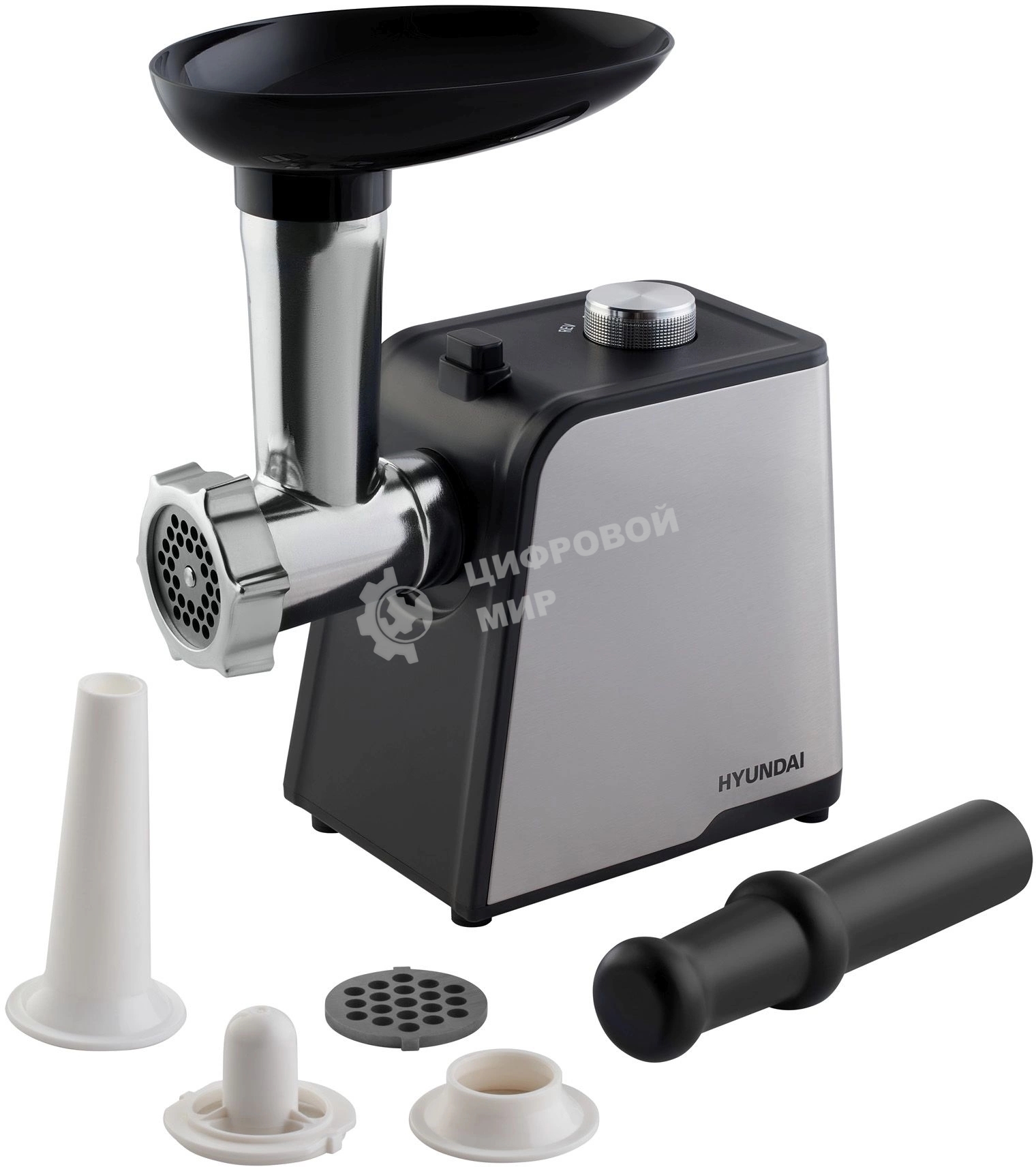 Мясорубка электрическая Hyundai HY-MG2214 серый, 1800 Вт, 2.2 кг/мин, реверс, защита от перегрузки, насадки - 4