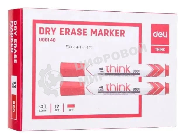 Маркер для досок Deli EU00140 Think, круглый пишущий наконечник, 2мм, красный