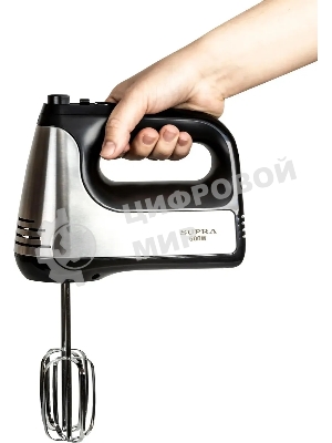 Миксер SUPRA MXS-591 500 Вт, 6 скоростей, режим Турбо, насадки для взбивания яиц и крема, насадки для замеса тяжелого теста, корпус металл/пластик, черный)