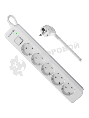 Удлинитель с сетевым фильтром Defender DFS 131, белый, 5 розеток, 1.5 м.