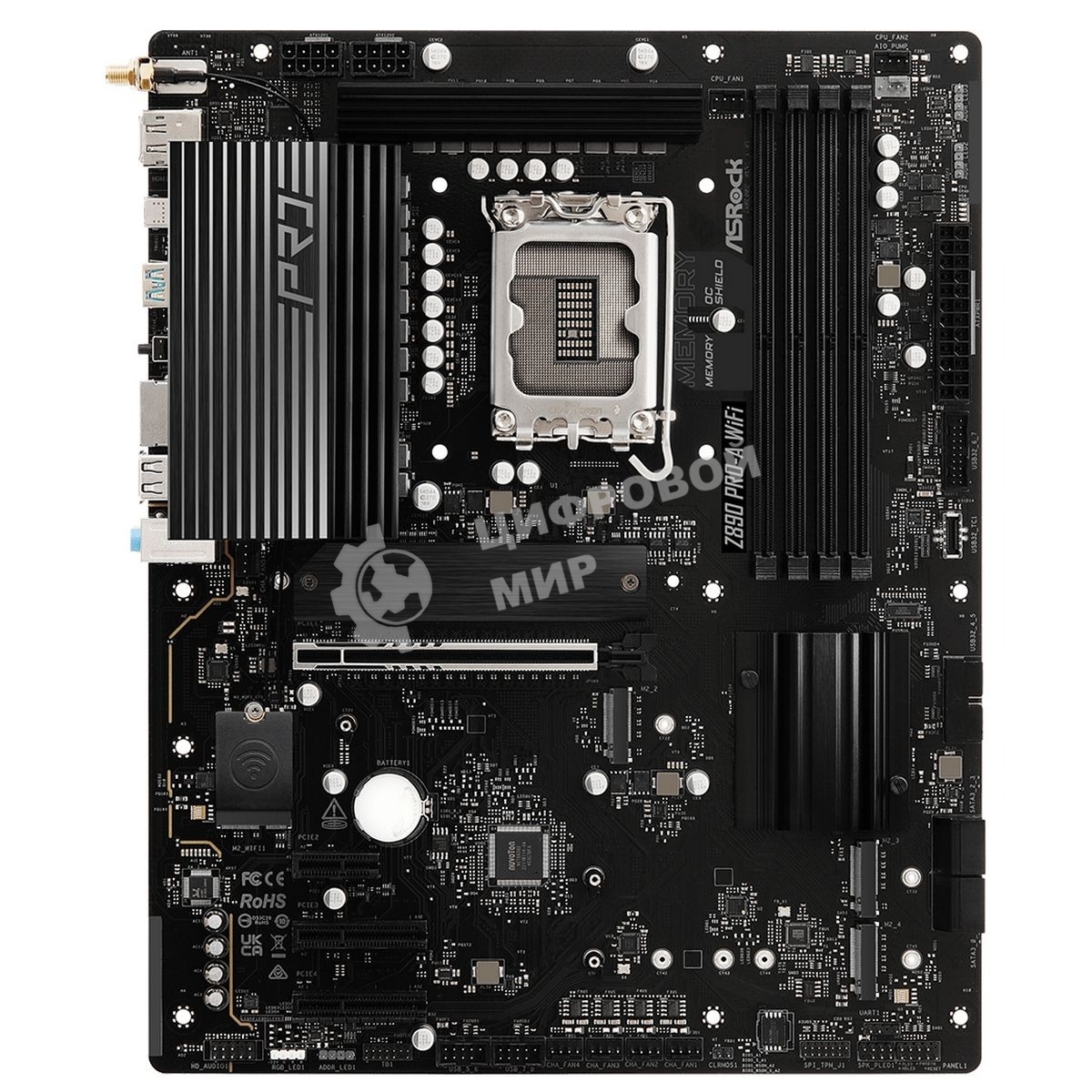 Материнская плата ASRock Z890 PRO-A WIFI, LGA 1851, Intel Z890, 4xDDR5, 4xSATA, 4xM.2, 1xPCIe 5.0 x16, 2xPCIe 4.0 x4, 1xPCIe 4.0 x1, 1xHDMI, 1xDP, 1xThunderbolt 4, 1x2.5Gb LAN, 4xUSB-A 3.2 Gen 1, 2xUSB-A 3.2 Gen 2, 1xUSB-C 3.2 Gen 2, 2xUSB-C Thunderbolt 4, 7.1, 3x3.5 мм, ATX