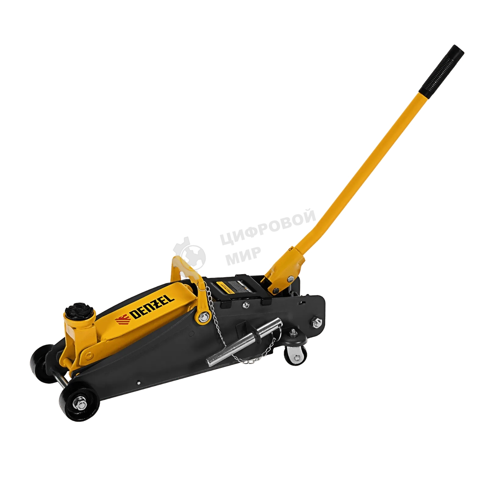 Домкрат гидравлический подкатной с фиксатором Denzel 2,8 т, 135-385 мм, в кейсе
