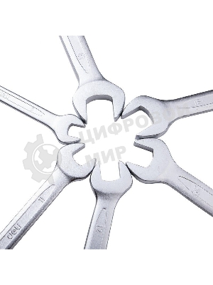 Набор двусторонних гаечных ключей 12 шт Deli DL160012A Спецификация: 6x7мм, 8x9мм, 10x11мм, 12x13мм, 14x15мм, 16x17мм, 18x19мм, 20x22мм, 21x23мм, 24x27мм, 25x28мм, 30x32мм. Матовая хромированная поверхность. Тканевая упаковка.