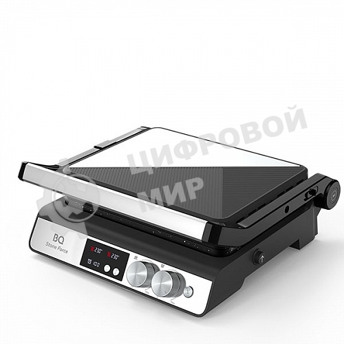 Гриль электрический BQ GR3002 черный/стальной. Мощность:2000 Вт/STONE Non-Stick Мраморное антипригарное покрытие/Съемные панели легкая очистка/3 в 1 гриль, барбекю, духовка/ГРИЛЬ жарьте стейки и бифштексы ребрышки и крылышки/БАРБЕКЮ обжаривайте ломтики мяса, птицы и овощей на открытых панелях/ДУХОВКА запекайте мясо и овощи, готовьте торты и бисквиты, используя форму из фольги или противень/Электронное управление/
