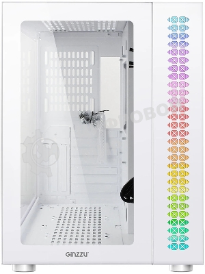 Компьютерный корпус Ginzzu V560 RGb подсветка, закаленное стекло 1хUSB 3.0,1хUSB 2.0, AU белый ATX