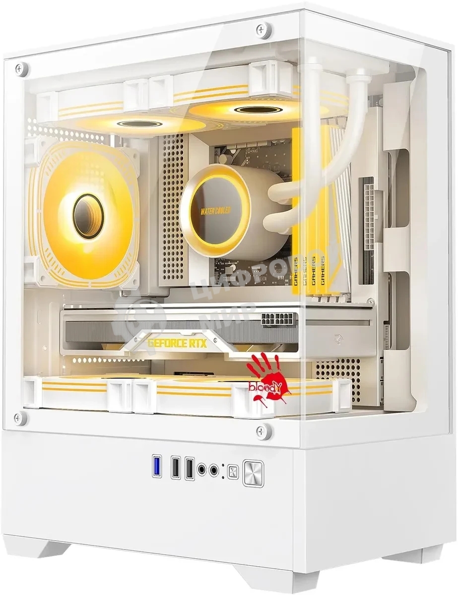Компьютерный корпус Bloody CC-125 белый без БП mATX 5x120мм 2xUSB2.0 1xUSB3.0 audio bott PSU
