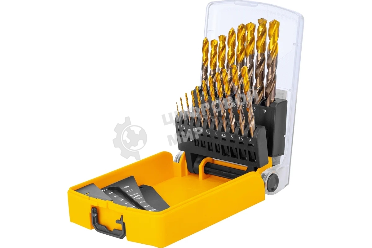 Набор сверл по металлу Denzel 1-10 мм, Р6М5К8-TiN, Golden Tip, 19 шт
