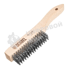 Щетка зачистная Denzel 5-и рядная, прямая проволока из нержавеющей стали с деревянной ручкой, EFP