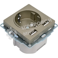 Розетка SE AtlasDesign Шампань SO + USB A+A, 5В/2,4А, 2х5В/1,2А, механизм