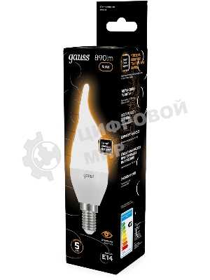 Лампа светодиодная Gauss 9.5Вт цок.:E14 свеча 220B св.свеч.бел.теп. (упак.:10шт) (104101110)