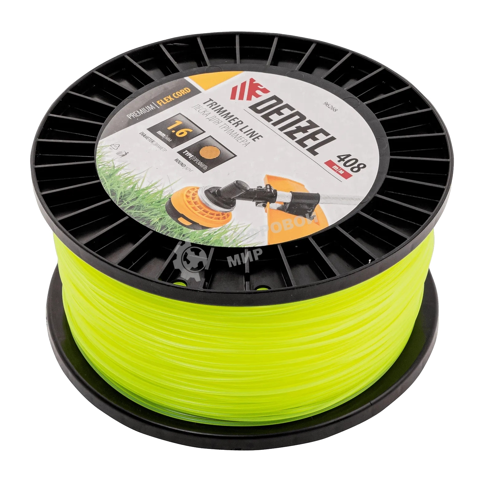 Леска для триммера Denzel круглая, 1,6мм х 408м, на DIN катушке FLEX CORD