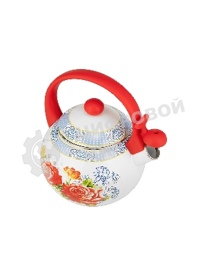 Чайник для плиты LR00-20 LARA (эмаль) RED 2.5 л, индукционное дно, свисток, автоподъем крышки