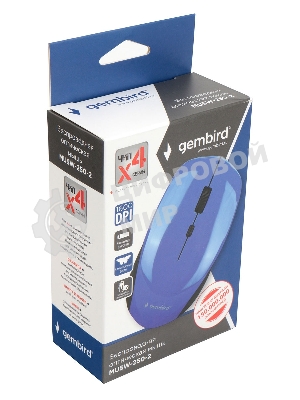 Мышь беспроводная Gembird MUSW-250-2 синий, 1600 dpi, радиоканал, USB, кнопки - 4