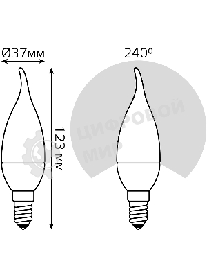 Лампа светодиодная Gauss 9.5Вт цок.:E14 свеча 220B св.свеч.бел.теп. (упак.:10шт) (104101110)