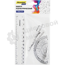 Набор линеек Silwerhof Color, пластик, прозрачный, в комплекте: линейка 15 см/угольник 30х11 см/угольник 45х8 см/транспортир 180