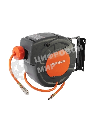 Шланг Patriot 520002425 пневматический армированный на автоматической катушке PHC 10/16 (прямой, ПВС армированный, длина 10 м, диаметр 10х16, раб/макс давление 10/20 бар, мин/макс температура -5/45С, быстросъем рапид, резьба 1/4)