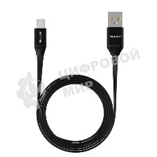 Кабель Maxvi MC-15M black, USB-A - microUSB, 2A ток макс. нагрузки 2А, макс. напряжение 5V; стандарт USB 2.0; плоский кабель, длина 1м, оплетка TPE, металлические корпуса разъемов, цвет черный