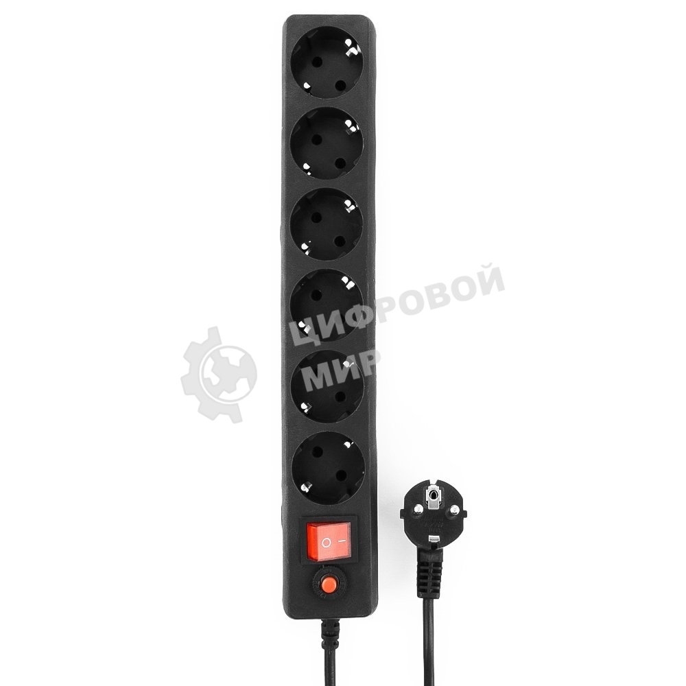 Сетевой фильтр Гарнизон 6 р, 10А, 5 м, ур.защиты 4, черный, пакет