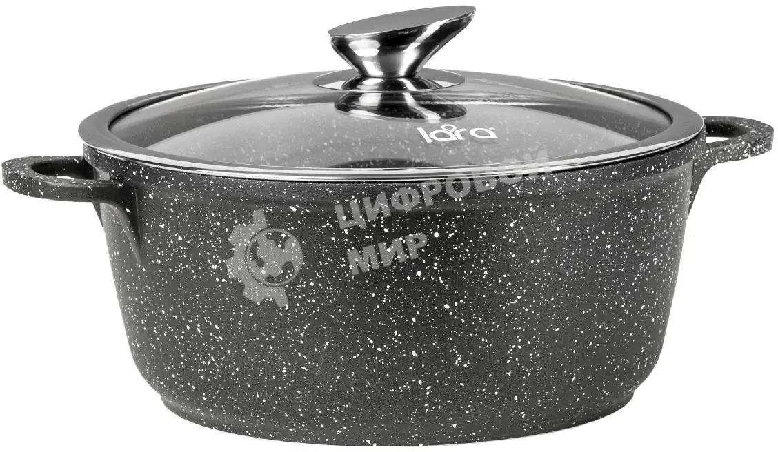 Кастрюля Lara LR02-207 Rio 30 см, 7.3 л, мрамор, капсулированное индукционное дно, крышка