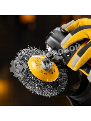 Щетка для УШМ Denzel 125 мм, М14, тарелка, витая нержавеющая проволока 0,3 мм